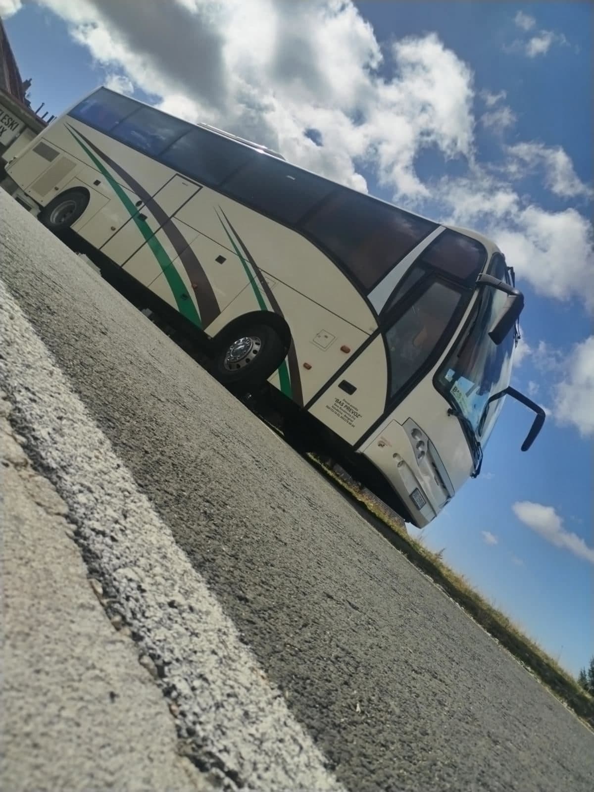 Coach on a steep road