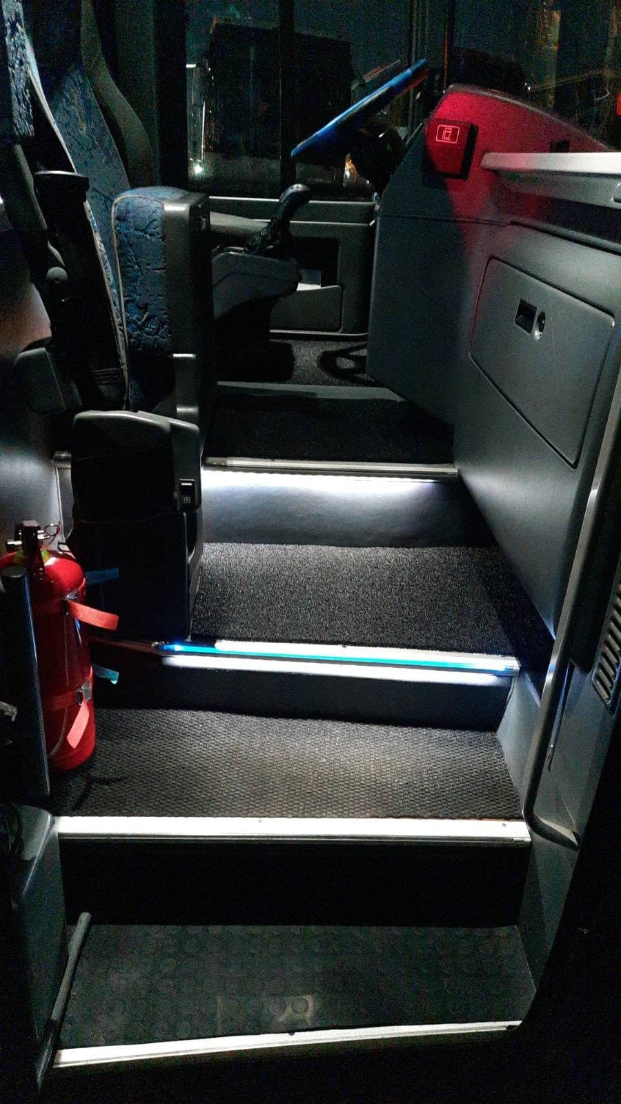 Interior of the Van Hool coach, entrance
