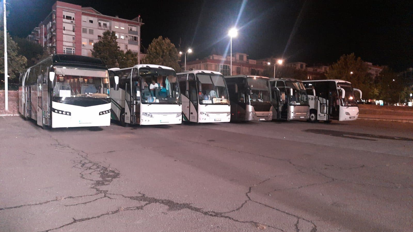 Coaches parked at night