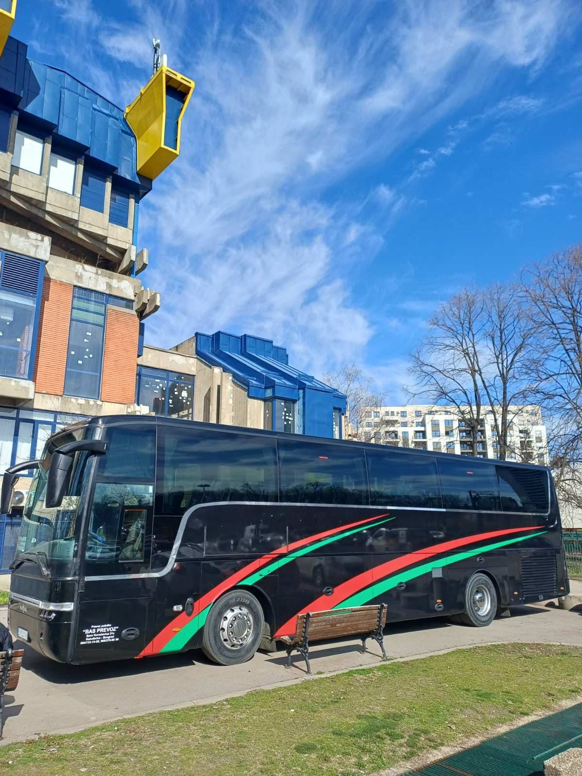 Black Van Hool BAS PREVOZ coach outside Sava Centar