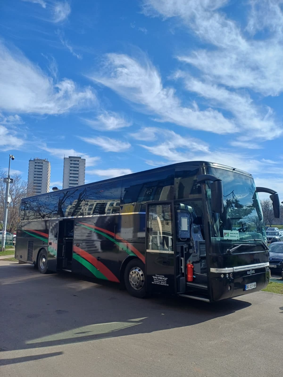 Black Van Hool coach in New Belgrade